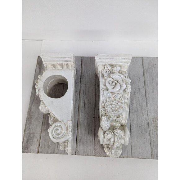 Set 2 Corbels Wall Shelf Curtain Rod Holder Plaster Stone Look Roses Mexico